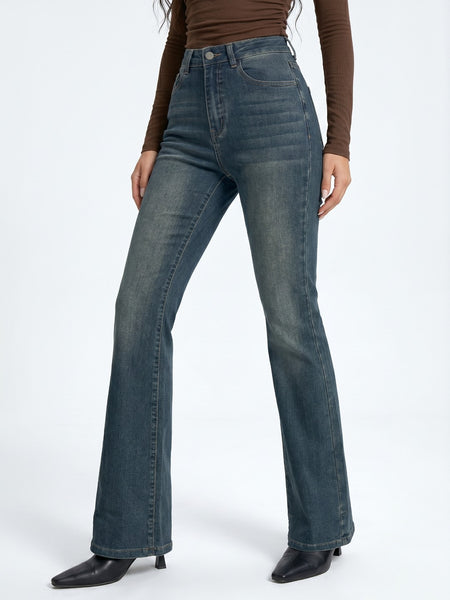 Brown Colour Women Smart Flared High-Rise Wide Leg Jeans