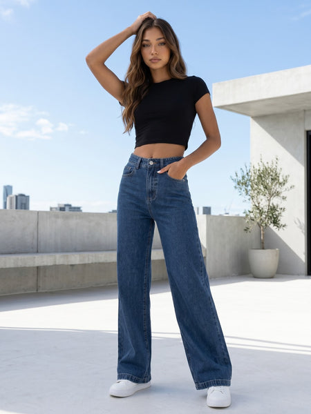Women’s Smart Dark Blue High-Rise Regular Fit Stretchable Jeans
