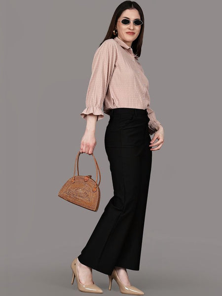 Women's black high-rise comfort straight-fit trousers