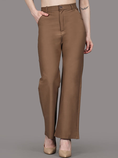 Women’s Comfort High-Rise Stretchable Brown Colour Trousers