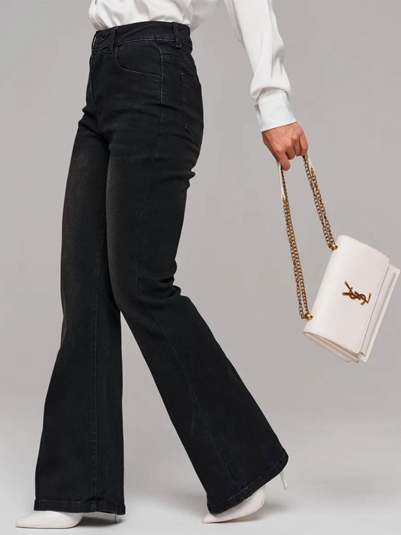 Women’s Black Flared High-Rise Acid-Wash Jeans