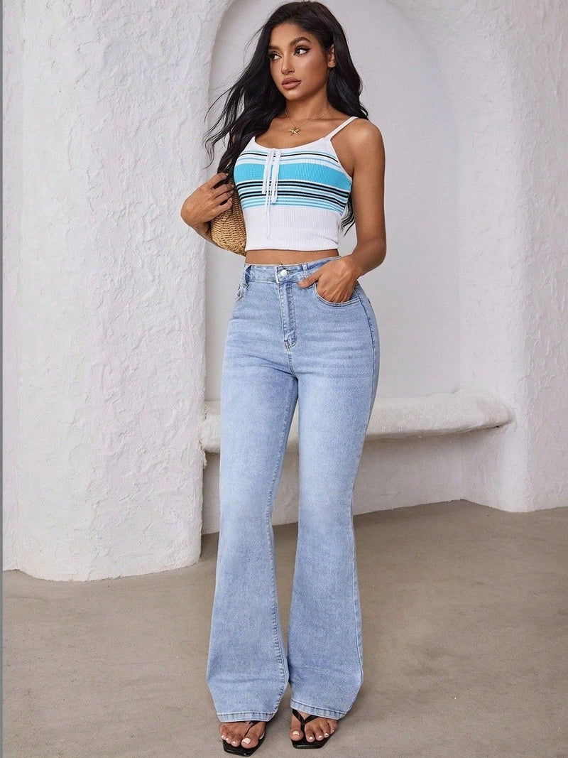 Women’s Light Blue Flared High-Rise Stretchable Jeans