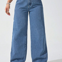 Women's blue high-rise stretchable bootcut jeans with a no fade design.