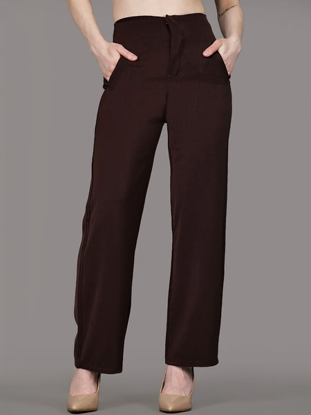 Women’s Comfort High-Rise Pleated Lightweight Brown Trousers
