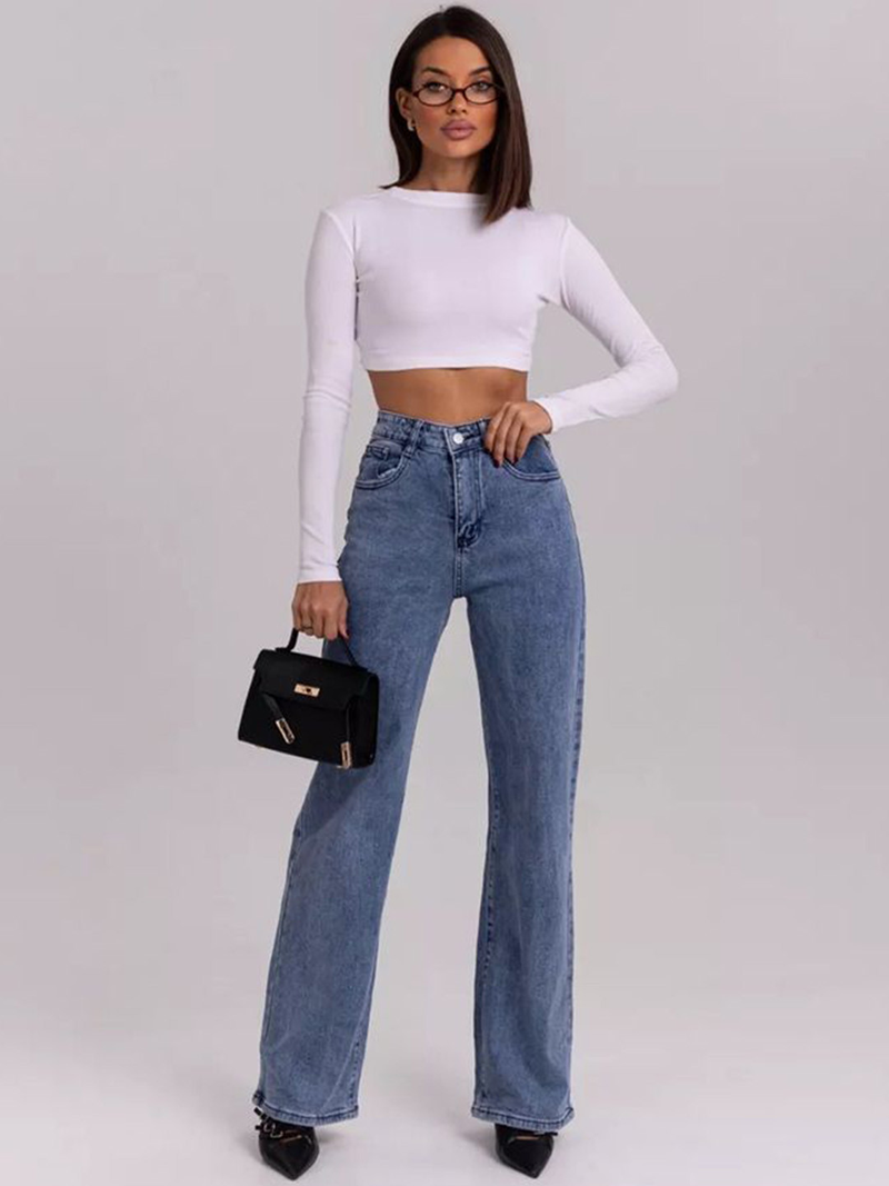 Women’s High-Rise Light Fade Stretchable Loose Wide-Leg Jeans