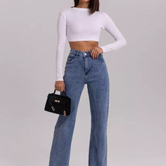 Women’s High-Rise Light Fade Stretchable Loose Wide-Leg Jeans