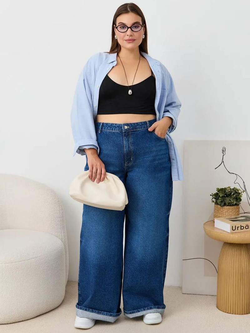 Women's Baggy High-Rise Wide Leg Stretchable Jeans