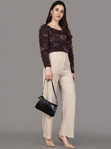Women’s High-Rise Stretchable Comfort Cream colour Trousers