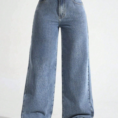 Women's blue high-rise stretchable jeans with light fade details