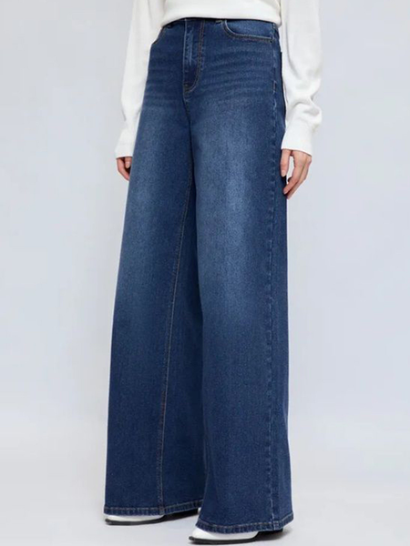 Dark Blue Women’s High-Rise Relaxed Fit Acid Wash Jeans