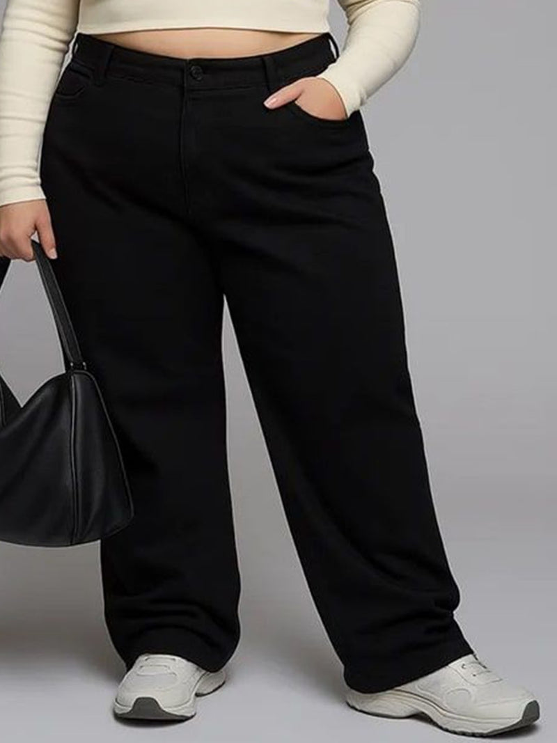 Women’s Black Wide-Leg High-Rise Stretchable Jeans
