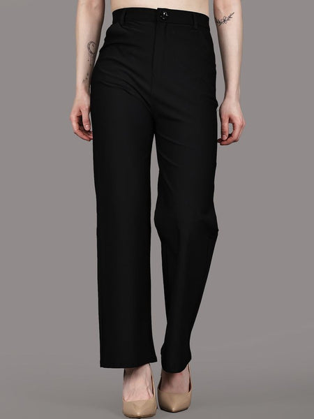 Women's black high-rise comfort straight-fit trousers