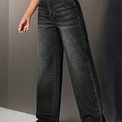 Black Colour Women’s High-Rise Relaxed Fit Acid Wash Jeans