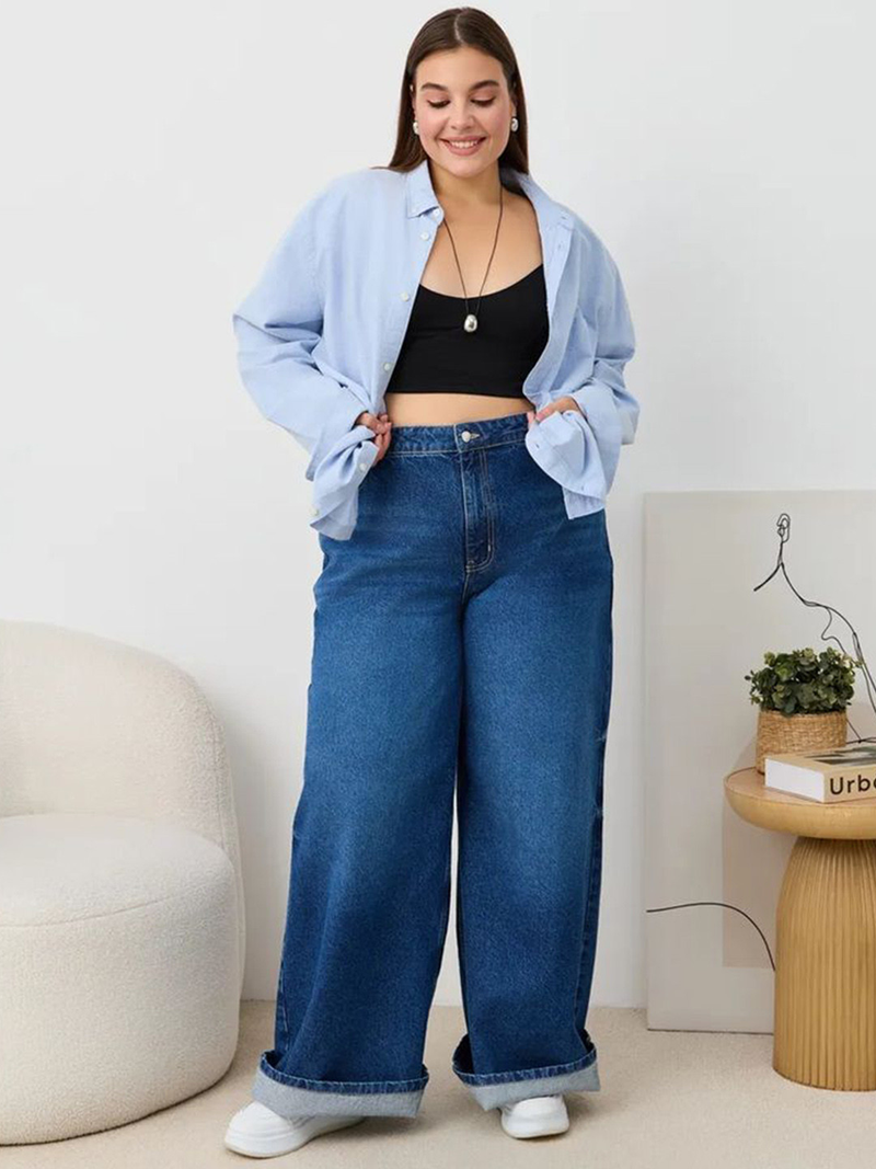 Women's Baggy High-Rise Wide Leg Stretchable Jeans
