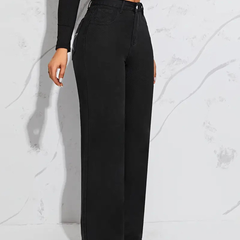 Women's black straight fit high-rise stretchable jeans.
