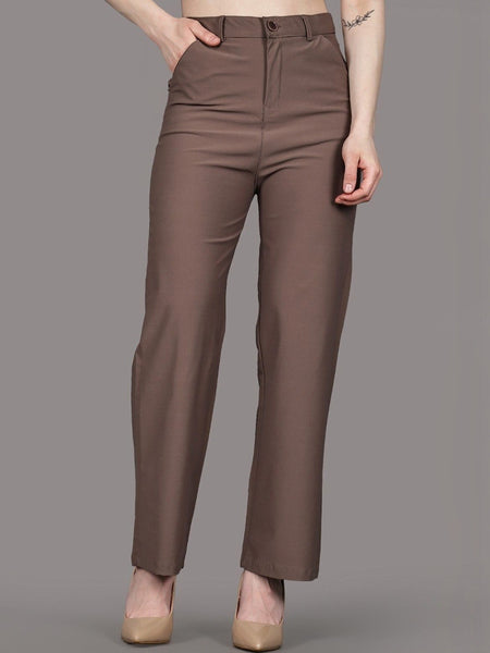 Women's brown high-rise flared stretchable trousers