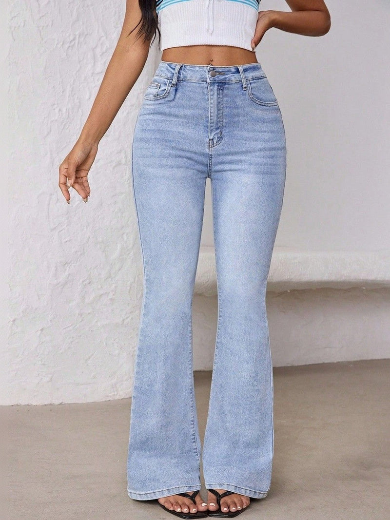 Women’s Light Blue Flared High-Rise Stretchable Jeans