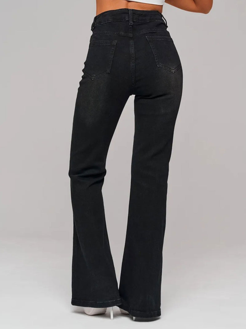 Women’s Black Flared High-Rise Acid-Wash Jeans