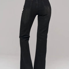 Women’s Black Flared High-Rise Acid-Wash Jeans
