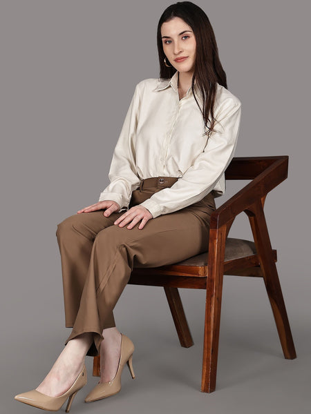 Women’s Comfort High-Rise Stretchable Brown Colour Trousers