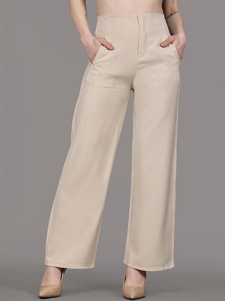 Women’s High-Rise Stretchable Comfort Cream colour Trousers