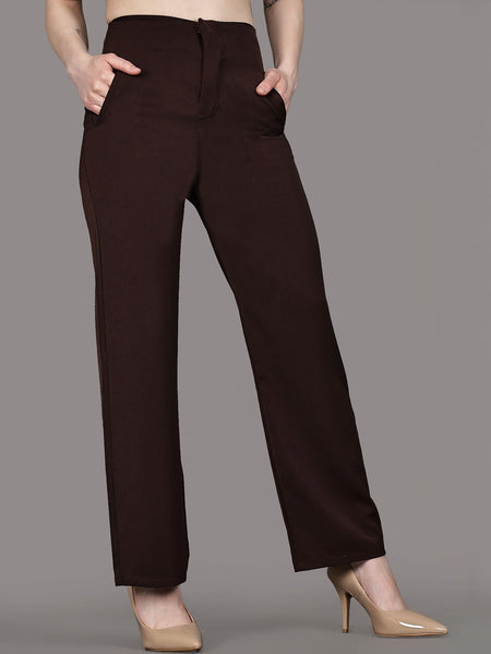 Women’s Comfort High-Rise Pleated Lightweight Brown Trousers
