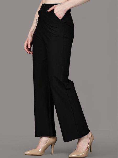 Women's black high-rise comfort straight-fit trousers