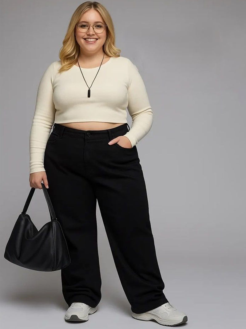 Women’s Black Wide-Leg High-Rise Stretchable Jeans