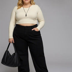 Women’s Black Wide-Leg High-Rise Stretchable Jeans