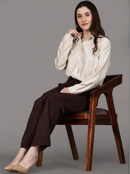 Women’s Comfort High-Rise Pleated Lightweight Brown Trousers
