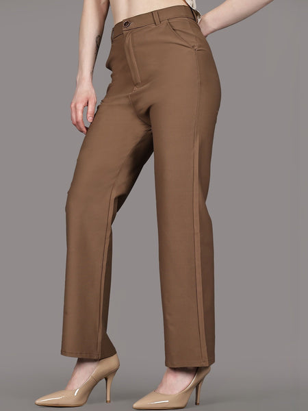 Women’s Comfort High-Rise Stretchable Brown Colour Trousers
