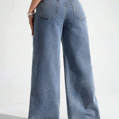 Women's blue high-rise stretchable jeans with light fade details