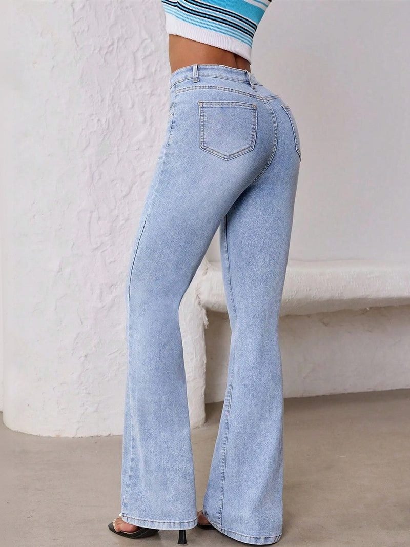 Women’s Light Blue Flared High-Rise Stretchable Jeans