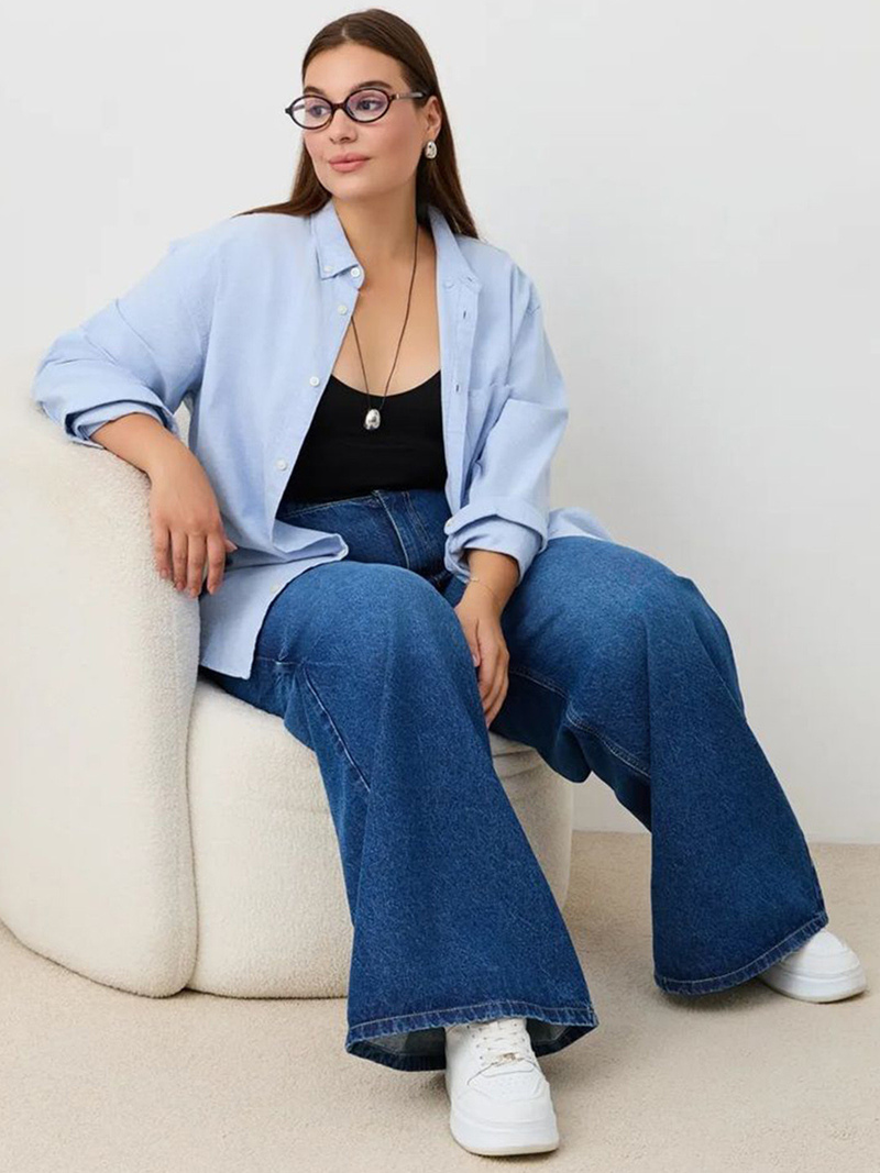 Women's Baggy High-Rise Wide Leg Stretchable Jeans