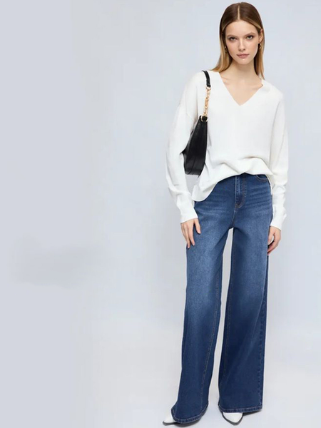 Dark Blue Women’s High-Rise Relaxed Fit Acid Wash Jeans