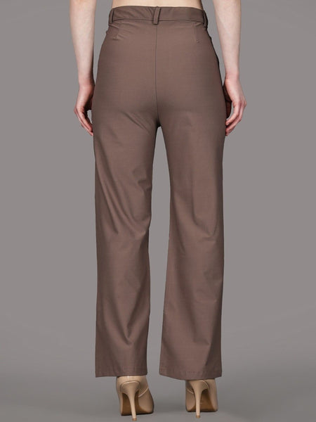 Women's brown high-rise flared stretchable trousers
