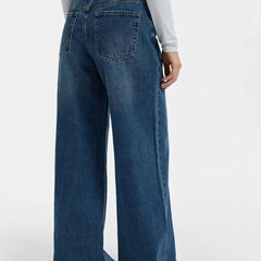 Women's blue high-rise stretchable jeans with light fade