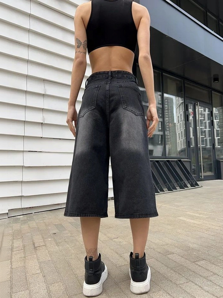 Women High-Rise Comfort Wide Leg Denim Short