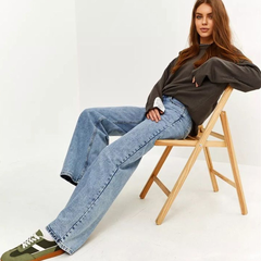 Women’s light blue regular fit high-rise stretchable jeans with light fade detailing.