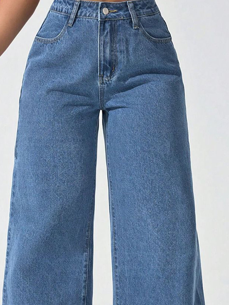 Women's blue high-rise stretchable bootcut jeans with a no fade design.