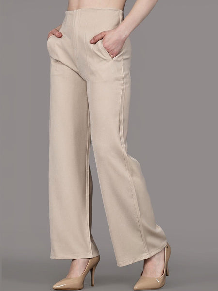 Women’s High-Rise Stretchable Comfort Cream colour Trousers