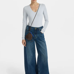 Women's blue high-rise stretchable jeans with light fade