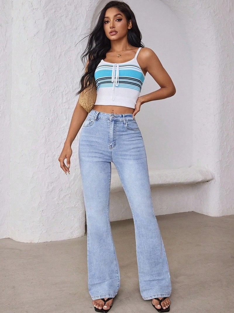 Women’s Light Blue Flared High-Rise Stretchable Jeans