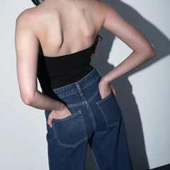 Women's green wide leg high-rise stretchable jeans.