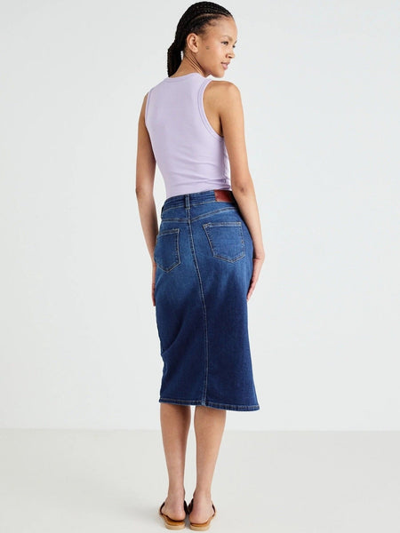 Women’s Denim Self Design Korean Front Slit Above Knee Skirt