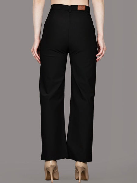 Women's black high-rise comfort straight-fit trousers