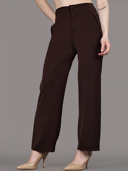 Women’s Comfort High-Rise Pleated Lightweight Brown Trousers