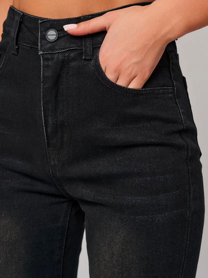 Women’s Black Flared High-Rise Acid-Wash Jeans