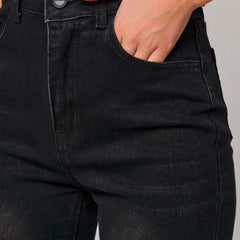 Women’s Black Flared High-Rise Acid-Wash Jeans