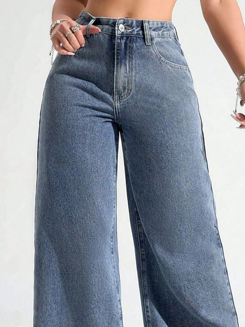Women's blue high-rise stretchable jeans with light fade details